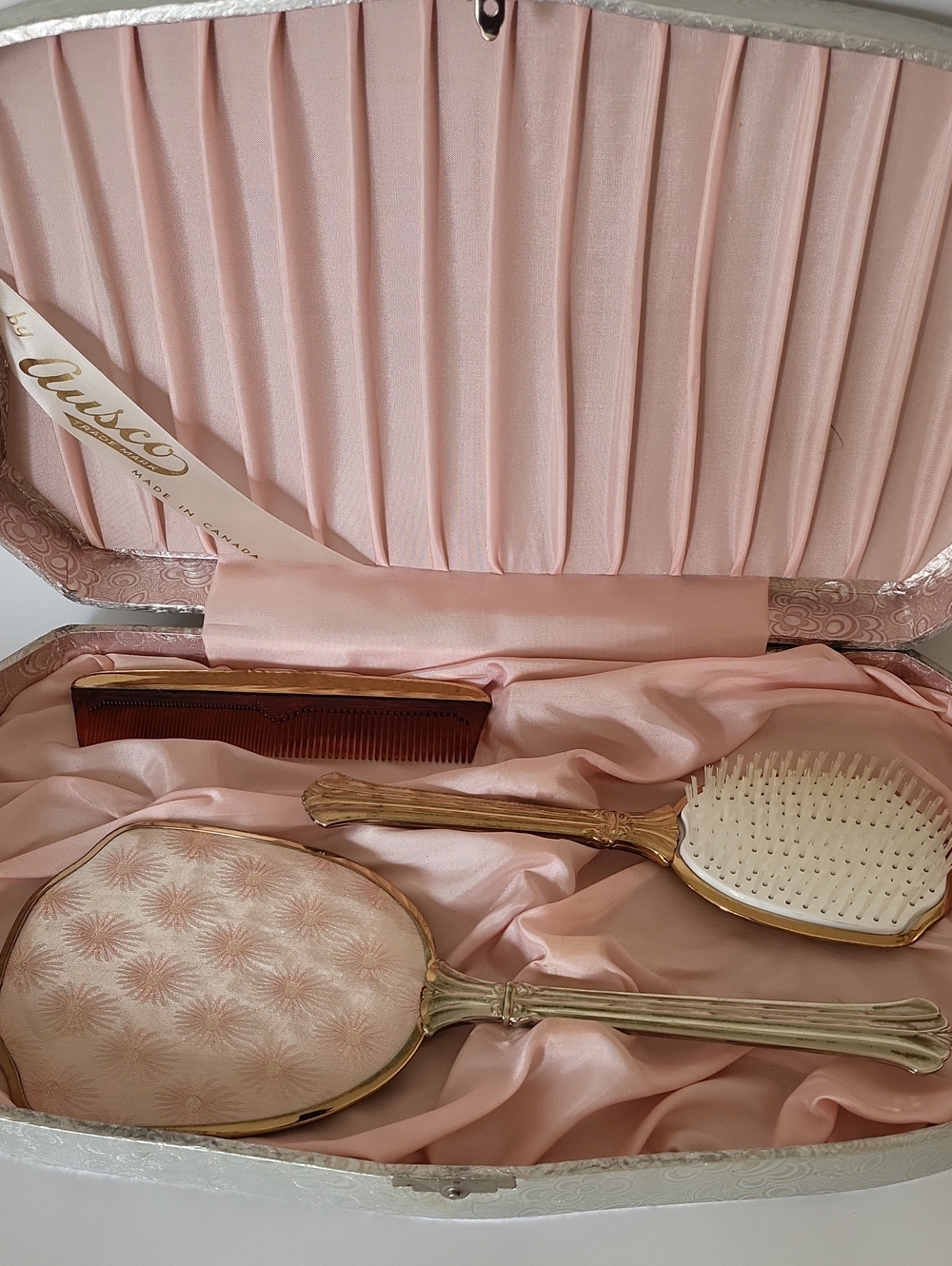 Vintage Ausco 3-Piece Vanity Set with Original Pink Box - Made in Canada